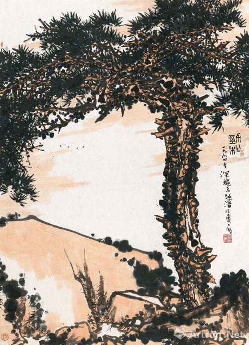 潘天寿《劲松》 1964年 设色纸本，207×151cm