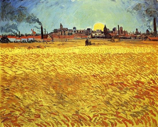 梵高Van Gogh Vincent - Summer Evening Wheatfield with Setting Sun
