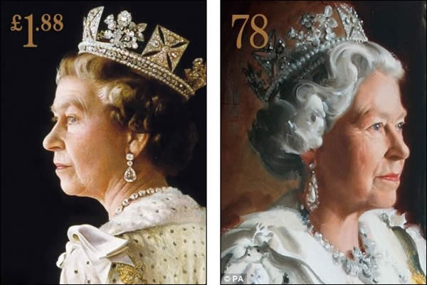 官方发的一些纪念邮票上女王佩戴的都是“乔治四世国王王冠”