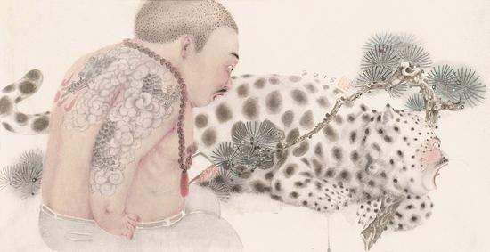 杨社伟，微尘－嗷吼， 34.5x68.5cm ， 纸本设色 ，2015 
