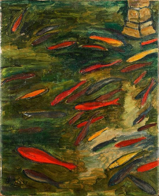 2016西泠秋拍刘海粟玉泉观鱼布面油画 1935年作签名：海粟 1935 54x44cm