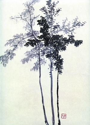 山水画课徒稿：树法示范(左)；古人画谱：画松法