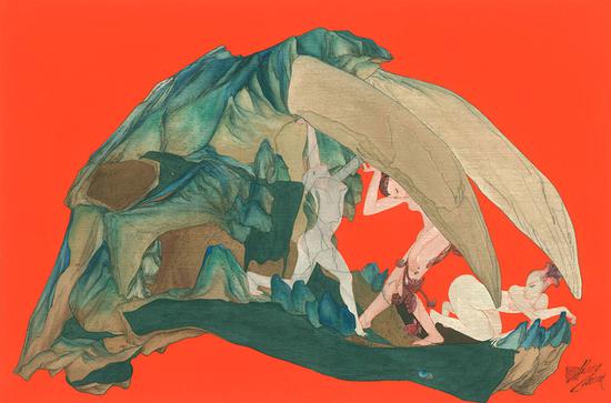 《万物——合符釜山》系列之20  45×68cm 绢本重彩 黄欢 2016年