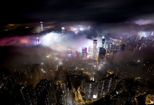 城市映像之夜晚的香港街景_唯美摄影