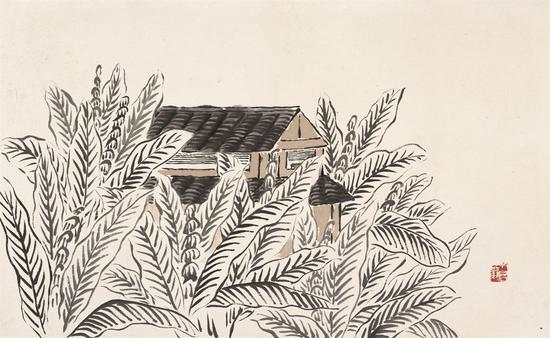 借山图之二 白蕉书屋 30×48cm 纸本设色 1910年