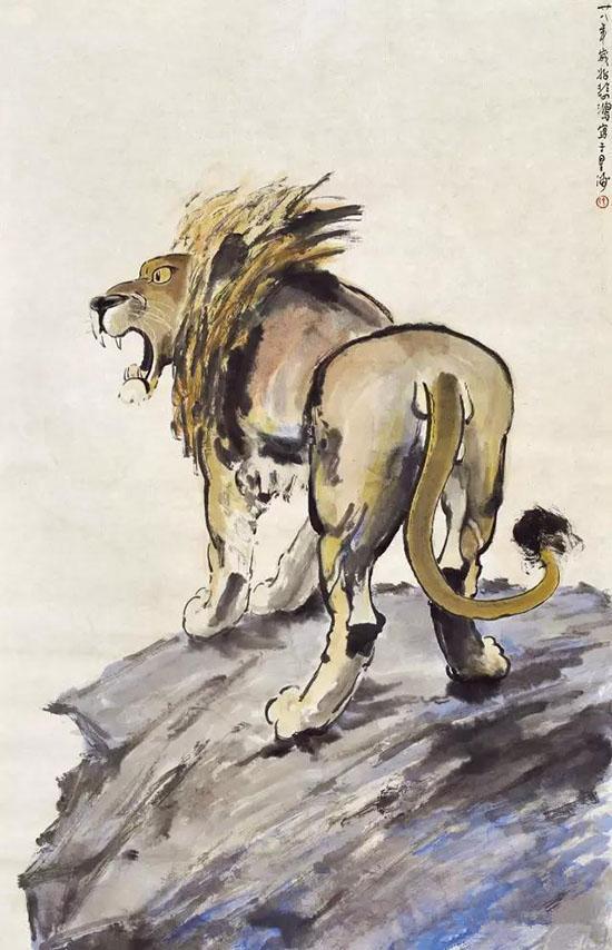 徐悲鸿(1895-1953) 雄狮1939年作 设色纸本 镜心 100×65cm 