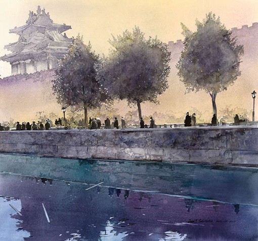 插画师John Salminen的中国街头风光水彩画图片