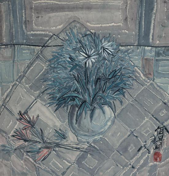 白菊花 纸本设色 71.5x68.6cm 纸本设色