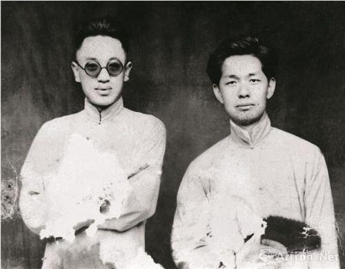 赵望云（右）与表兄王西渠摄于家乡河北束鹿