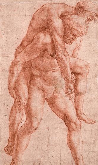 　　拉斐尔的手和眼的直接表现：背着老人的男人（A Man Carrying An Older Man on His Back），约1513-14，拉斐尔，图片：? Albertina Museum, Vienna