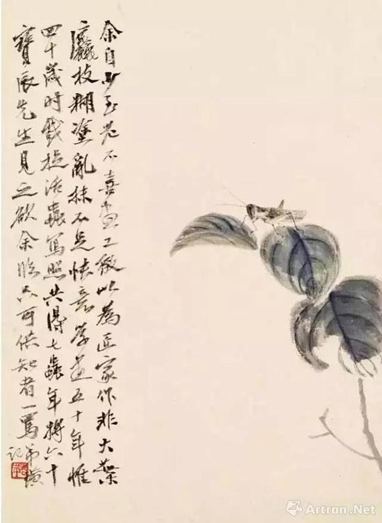 齐白石 秋叶孤蝗 1922年作 中国美术馆藏