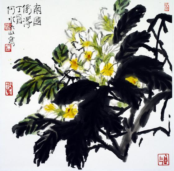 nEO_IMG_06《南国偶得》 （鸡蛋花-老挝国花）60×60cm 2017年.jpg