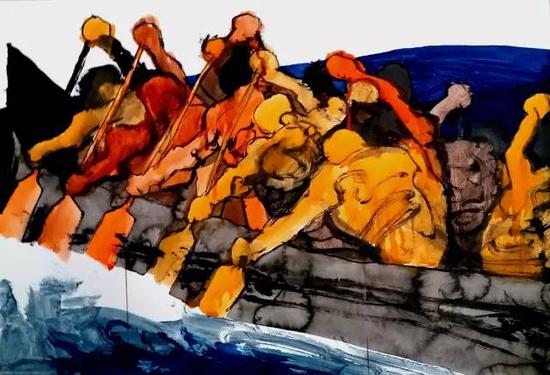 水彩参展作品：大时代系列《远方-谁主沉浮之18》

　　刘亚平

　　76X53CM  纸本水彩   2017年