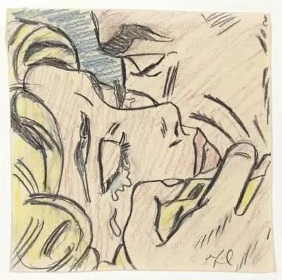 里奇特斯坦，画稿《吻》（Drawing for Kiss V），1964年。图片：Christie's