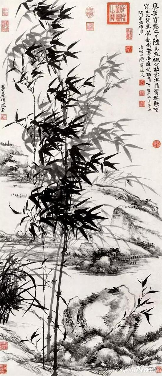 清 石涛(与王原祁合作) 兰竹图 纸本133.5cm&times;57.3cm 台北故宫博物院