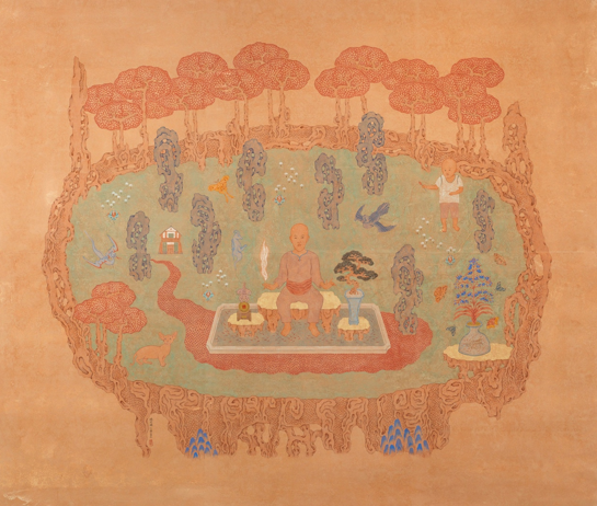 潘信华，《练功图》，纸本水墨设色，184.5×214.5cm，2016。图片：致谢亚洲艺术中心