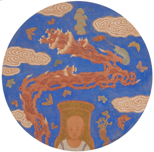 潘信华，《朗朗晴空》，纸本水墨设色，直径76.5cm，2016。图片：致谢亚洲艺术中心