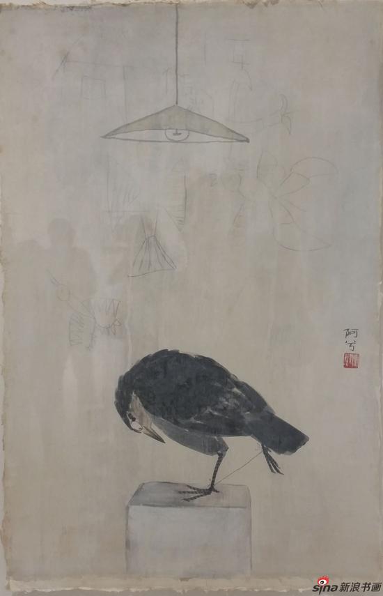 何兮.何佶佴-鸟--与何佶佴的对话 65x45cm 纸本水墨 1999