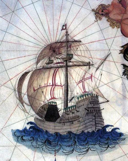 一张 1565 年制作的地图上绘制了一艘葡萄牙帆船