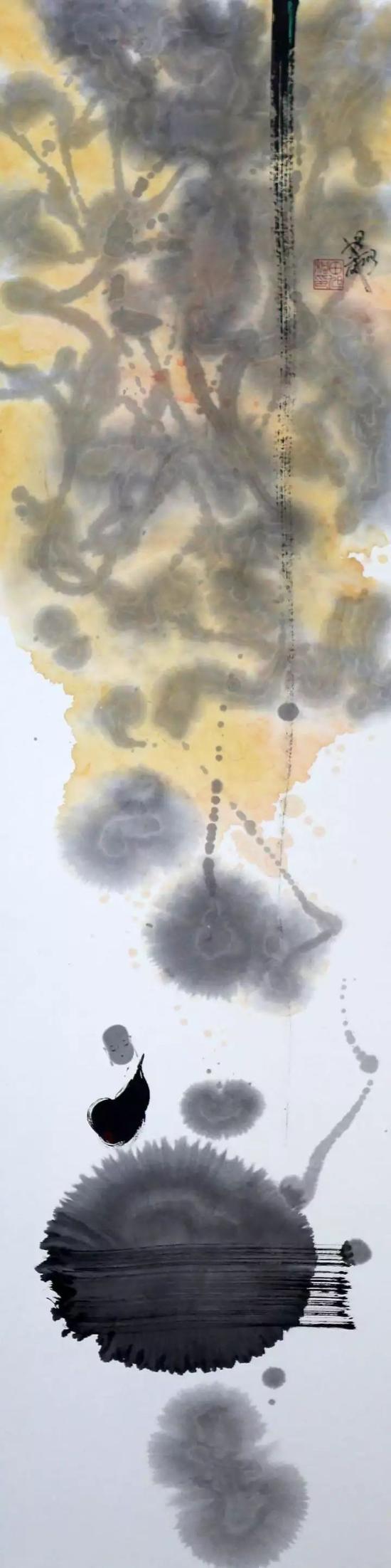 《溪光一鉴平》，纸本水墨 ，136×34cm，2013年作