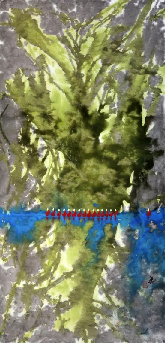 《绿意散和风》，纸本水墨，136×68cm，2016年作
