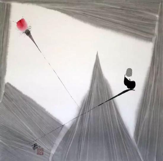《荷香点晴空》，纸本水墨，68×68cm，2017年作