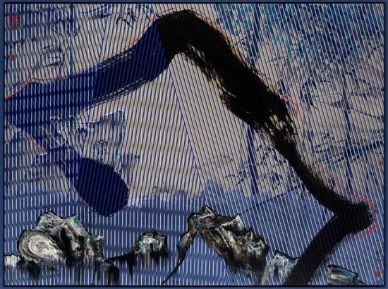 那危 《竹石江山图No.5》 布面油画、绢本中国水墨 150x200cm 2016