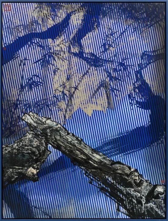 那危 《竹石江山图No.2》布面油画、绢本中国水墨  200x150cm 2015