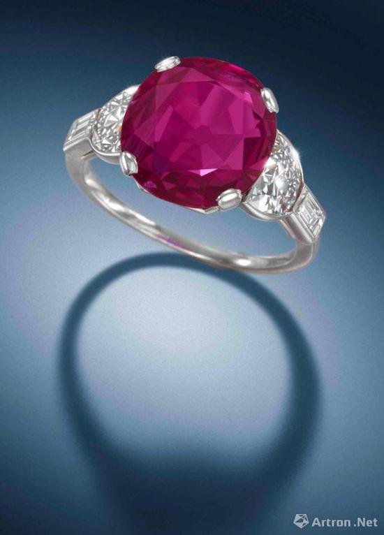 装饰艺术时期6.12克拉天然无经加热处理缅甸红宝石配钻石戒指，约1930年代