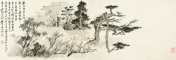 《龙泉寺检书图》　张大千 1936年　纸本设色　中国国家博物馆藏