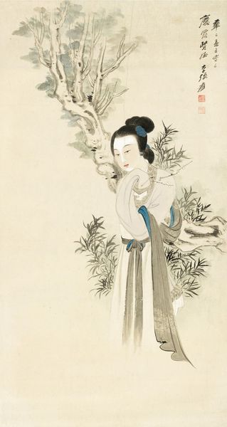 《携梅仕女图轴》张大千 1941年  纸本设色   四川博物院藏