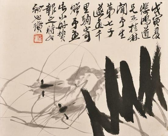 墨虾 齐白石 24×29.5cm 纸本墨笔 1938年 徐悲鸿纪念馆藏