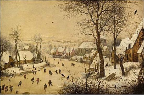 老勃鲁盖尔，《有滑冰者和捕鸟器的冬景》，1565