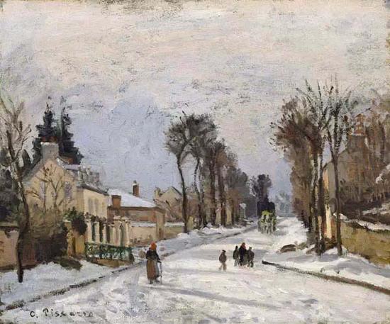 毕沙罗，《卢弗申通往凡尔赛的路（雪景）》，1869 年