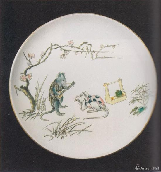 Manufacture Jules Vieillard &amp； Cie， Platewith Mice Playing Music， from the Service “Souris”， c。 1880， faience fine with enamel decoration in relief， dim。 22.5cm， Musée des Arts décoratifs et duDesign， Bordeaux， p。 136