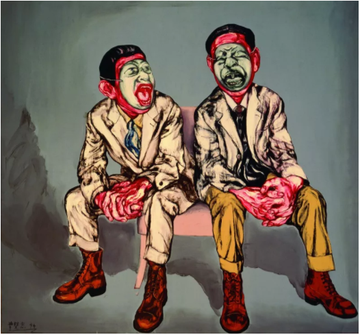 曾梵志，《面具系列之三》，1994，油彩 画布，167 x 180 厘米 / 65 3/4 x 70 4/5 英寸。? 曾梵志，图片：曾梵志，豪瑟沃斯