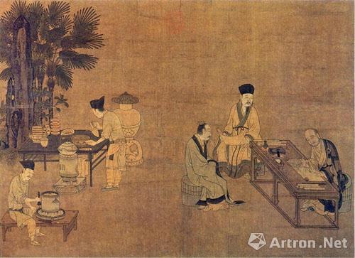 刘松年画作中古人碾茶的画面
