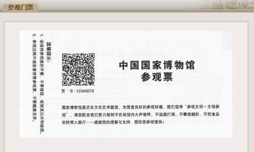 国博官网展示的纸质门票。网站截图