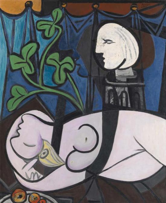 《裸体、绿叶和半身像》，毕加索，1932年