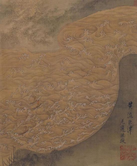 《黄流巨津图》 陈洪绶 绢本 30 x 25 cm