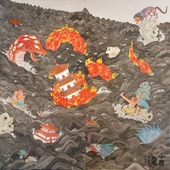 罗玲（上海）《羿诛修蛇》244×244cm