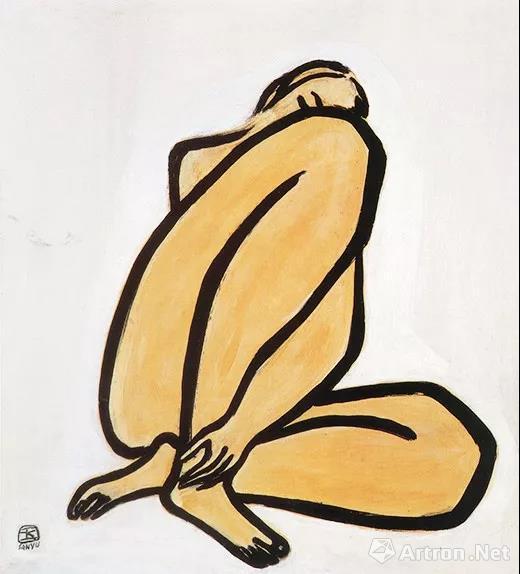 常玉 《盘踞裸女》油画纤维板 1950 年代