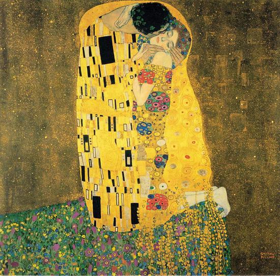 克林姆，吻，油画，180x180cm，1907-1908年。图/ WIKIMEDIA COMMONS