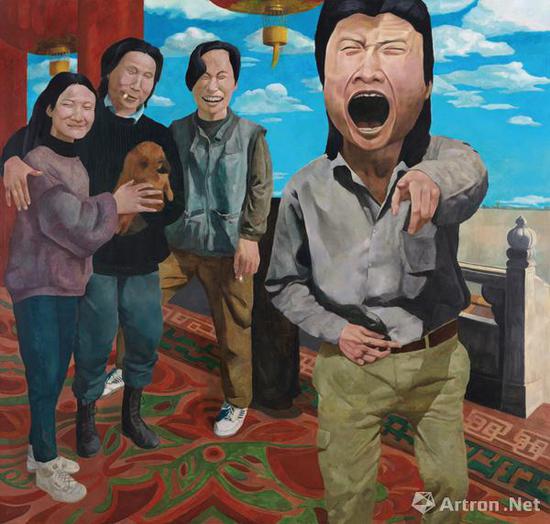岳敏君《时代戏剧》布面油画 191×200cm 1992 中国嘉德成交价：1610万元