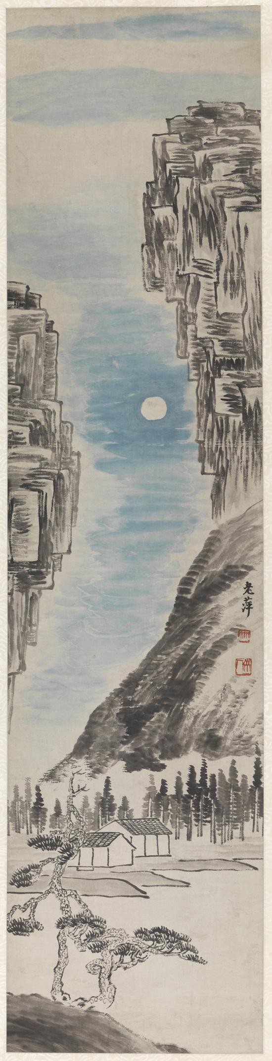 山水四季屏之秋 齐白石 1919年 132×32cm 轴 纸本设色 清华大学艺术博物馆藏