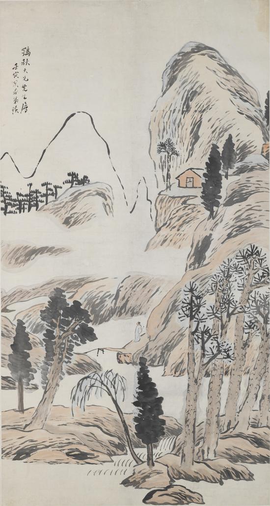 浅绛山水轴 齐白石 1902年170×90.5cm 轴 纸本设色 天津博物馆藏