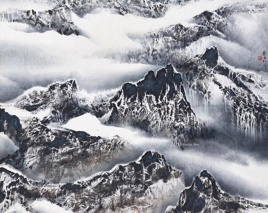 刘国松 2002年作 云与山的游戏 设色纸本