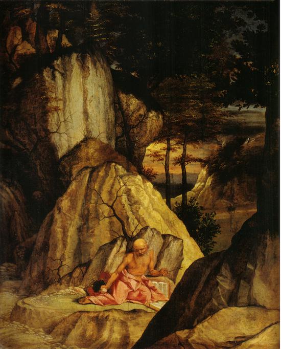 《荒野中的圣杰罗姆》 洛伦佐-洛托 木板油画 1506年 卢浮宫博物馆藏。