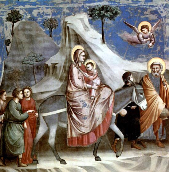 《逃往埃及》 乔托 湿壁画 1304—1306年 意大利帕多瓦阿雷纳礼拜堂。