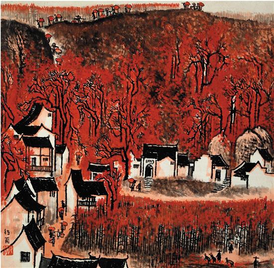 李行简 高粱红了 48×47.5cm 水墨设色 1963年 中央美术学院美术馆藏